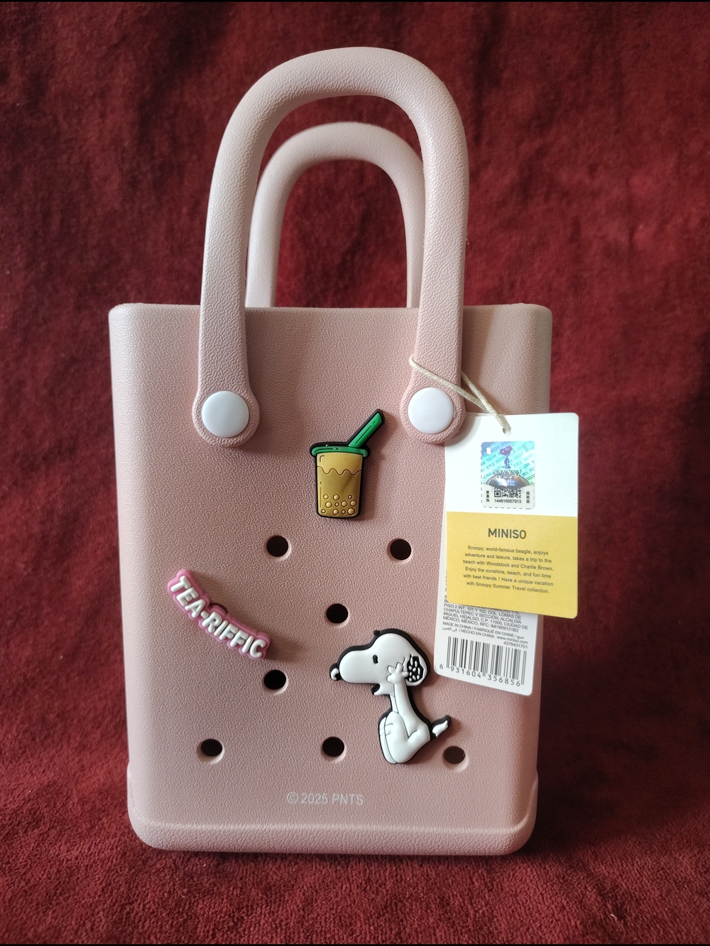 Miniso Kids Pink Tote Bag with Snoopy & Boba Charms